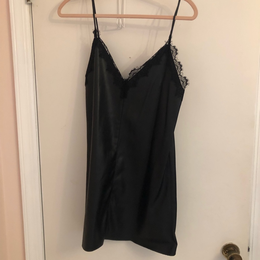 Zara leather mini dress with lace trim